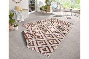 NORTHRUGS Tapis d'extérieur réversible Malte résistant aux intempéries - Motif géométrique Moderne - pour Balcon, terrasse, Jardin, Jardin d'hiver, Salon - Imperméable - Polypropylène - Terre - Crème