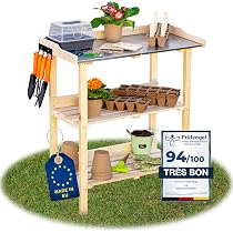 Table De Plantation ITA 89x76x38cm - Bois De Pin | Plan De Travail Galvanisé | 2 Étagères | Gris