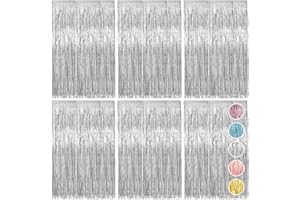 VAKTOP 6pcs Foil Curtain, Silver Tinsel Curtain, Metallic Foil Fringe Curtains, Hanging Door Streamers for Birthday Party Wedding Holiday Graduation Bridal Shower Backdrop Decoration (3.3 x 6.6ft)