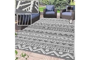 GOI Outdoor Rugs for Garden,245 x 150cm Waterproof Outdoor Carpet,Plastic Straw Rug Portable Camping, Patio Decor and Rug for RV, Patio, Backyard, Deck, Picnic, Beach -Grey