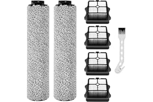NUANGOO 7 Pièces Rouleau de brosse de rechange et Filtre HEPA pour Tineco iFloor 3/Floor One S3 aspirateur humide et sec，2 rouleaux de brosse + 4 filtres + 1 brosse de nettoyage