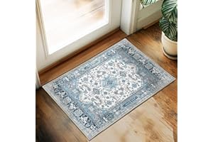 XWZO Teppich für den Eingangsbereich, 6 x 0,9 m, weicher Vintage-Teppich mit niedriger Flor, rutschfeste Unterseite, für Schlafzimmer, Badezimmer, Küche, Wäsche, auslaufsicher, waschbar, kleiner