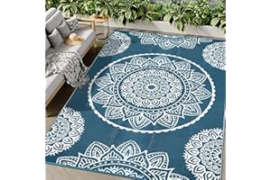 Famibay Large Outdoor Rugs for Garden Waterproof Reversible Outdoor Rug 180 x 270 cm Plastic Straw Rugs Patio Carpet UV Resistant Portable Indoor Area Rug for RV Balcony Picnic Blue