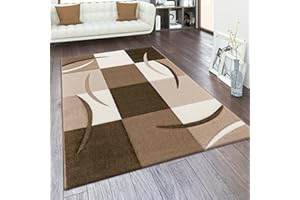 ‎PACO HOME Paco Home Teppich Wohnzimmer Kurzflor Schlafzimmer Modern Geometrisches Muster Kariert Meliert, Grösse:160x230 cm, Farbe:Braun