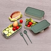 Demirdengelsin 3 Katlı Beslenme Kutusu, Yemek Taşıma Kabı, Kaşık &Ccedil;atal Dahil, Sefer Tası, Yeşil, 420 ml, BPA-Free
