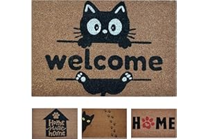KOKO DOORMATS Zerbino Ingresso casa - Tappeto divertenti in fibra di cocco e base antiscivolo da PVC, da esterno e interno con misure 40x60cm (Welcome Gatto)