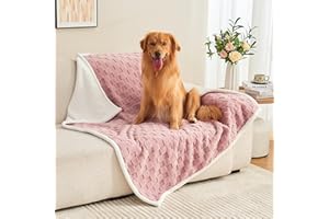 Yaning Checkered Waterproof Blanket for Bed Couch Sofa Car, Fluffy Soft Dog Blanket with 3D Jacquard Grid Pattern, Reversible Leakproof Pet Blankets for Dogs Cats Puppies, Dusty Pink, 150x200cm