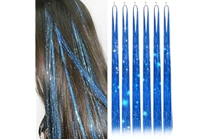 CWAWF Hair Tinsel Kit with 47INCH 1200 Strands Heat Resistant Glitter Tinsel Hair Extension, Sparkling Shinny Fairy Hair Accessories for Women Girls Kids Festival Party Dazzle (Royal Blue)