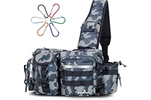 PYKES PEAK Fishing Bag | Waterproof Tackle Bag with Large Capacity | Includes 6 Carabiners | Versatile Fishing Shoulder Bag | Camouflage Grey | L Size - Designed in Japan