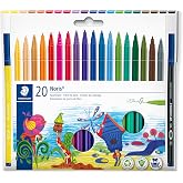 STAEDTLER Noris 326 Marker Pens - 20 Colours, 1 mm | DRY SAFE, washable, 97% recycled body - for children, assorted colours -