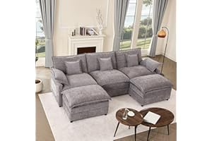 Litbird 274 cm Sofá Modular en Forma de U, sofá de Esquina de 3 plazas con Taburete, diseño de Asiento Profundo, sofá Nube para Sala de Estar (Gris)