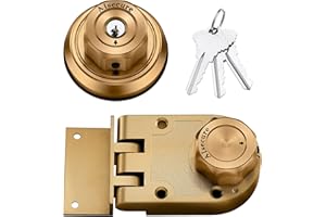AIsecure Twist to Lock Jimmy Proof Deadbolt Lock Keyless with Unpickable Night Latch&Anti-Mislock Button,304 Stainless Steel Heavy Guard Security Single Cylinder&SC Keys,Prohibits Forced Entry,Brass