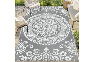 ‎CAPSLPAD Capslpad Outdoor-Teppich für Terrasse 120x180cm Wasserdicht Boho Floral Outdoor-Matte Reversible Kunststoff-Strohteppich Tragbar Picknick Teppich für Wohnmobil Camper Veranda Balkon BBQ Terrasse Dekor