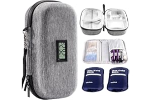 ProCase Etui podróżne na insulinę, organizator leków dla cukrzyków, torba z wyświetlaczem termometru i opakowaniami na lód, do codziennego życia i podróży, szara