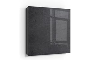 DEQORI Caja para llaves de color negro, 30 x 30 cm, diseño de pizarra con aspecto de piedra, caja de cristal y metal, armario para llaves con 50 ganchos + 2 imanes, moderna caja magnética y grabable