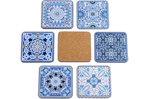 PRACTICDOMUS Juego de 6 Posavasos Giordano di Ponzano® Premium Design para Copas, Tazas, Flores o Velas en su Mesa con Base de Corcho. Cuadrado de 10 cm. Edición (Arabesque)