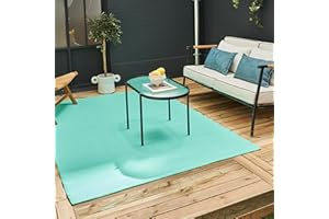 THE RUGS Urban Collection Outdoor Rug - Easy to Clean, Waterproof Plastic Outdoor Rugs for Garden, Patio, Balcony, Camping - Contemporary Plastic Straw Rug - Mono Turquoise, 120x160cm
