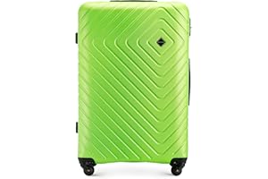 WITTCHEN Cube line walizka z tworzywa ABS z geometrycznym tłoczeniem, kółka skrętne, uchwyt teleskopowy, zamek szyfrowy, limonkowy zielony, L, Duża walizka