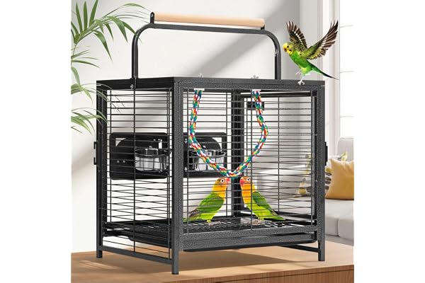VIVOHOME Cage de Transport en Fer Forgé de 48cm pour Perroquets Conures Inséparables Calopsittes et Perruches