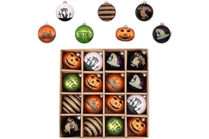 Valery Madelyn 16pcs 8cm Halloween Decorations, Halloween Baubles for Home Decor,Halloween Ornaments with Pumpkins,Paper Packing for Halloween Holiday Party Gift
