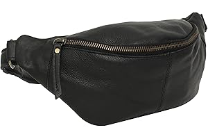 Gusti Bauchtasche Leder – Bauchtasche Damen & Herren, Crossbody Bag, Vintage Gürteltasche Leder Schwarz, Großes Fach, Verstellbarer Gurt, Alltag & Reisen, Elegante Unisex Tasche