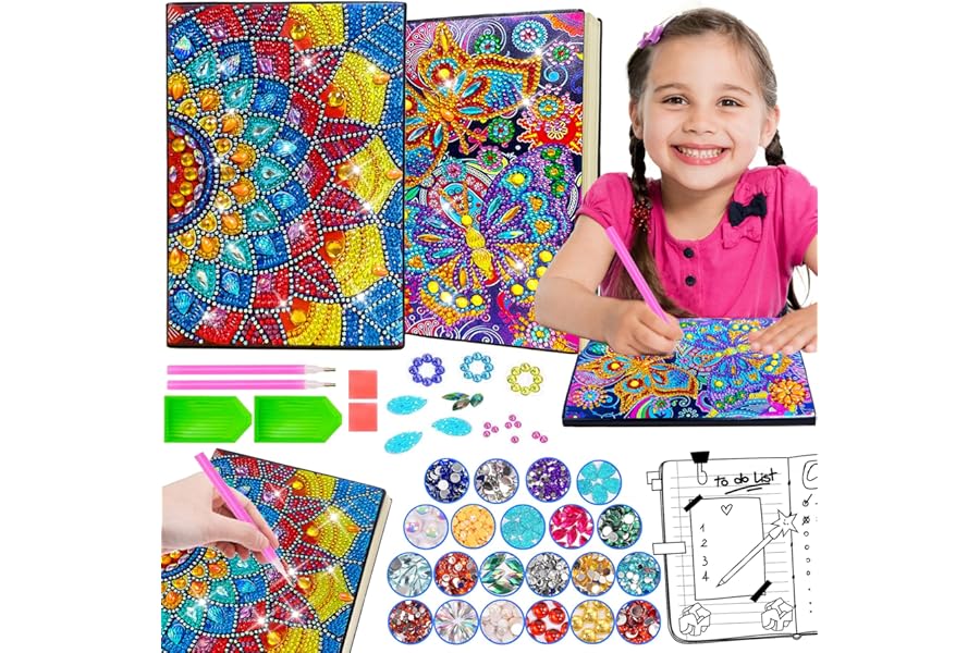 Doyran Craft Kit Gifts for 6-10 Year Old Girls and Boys: Diamond Painting Notebook, Diamond Art for Kids, Crafts for Kids, Toys for 6-10 Year Old Girls, Diary and Cute Stationery Set
