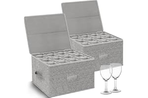 KUKIKAN 2-Pack Wine Glass Storage Box with Lid, Hard Shell Stemware Container Cases, Packing Boxes for Moving Crystal Glassware, Champagne Flute, for Kitchen, Camping, Motorhome, 12 Dividers for Drinkware