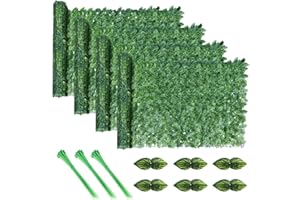 ZANKEOX 4PCS Artificial Ivy Fence Screening, 3m x 1m Artificial Hedge Screening, Privacy Fence Screen Artificial Hedge Roll, Artificial Trellis Screening with 100 Zip Ties for Garden Balcony Outdoor Decor