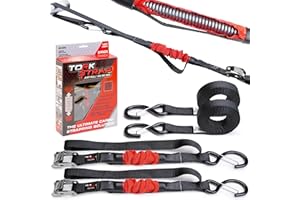 TorkStrap Model 500 (2-Pack) Spring Loaded Cargo Strap -Just Pull! Medium Duty, 500lbs Safe Work Load, 1500lbs MBS