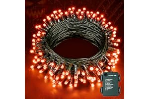 Hopexy Halloween Fairy Lights, 10m 100LED Orange Battery Operated Fairy Lights with Timer, Waterproof Battery String Lights with 8 Modes/Outdoor/Indoor for Themed Party Carnival Halloween Decorations