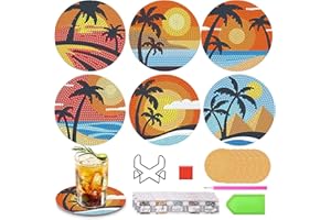 DABBOO 6 sous Diamond Painting Adulte Verres DiamantéS avec Support Dessous De Verre De Plage Faits Main (Convient Aux DéButants Aux Adultes Et Aux Enfants)