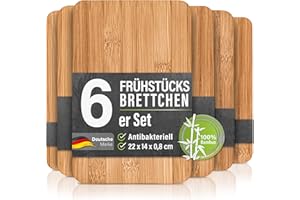 BONSPORT 6er-Set Frühstücksbrettchen aus Bambus Holz - 22x14x0,8cm Holzbrettchen Set Brettchen Frühstücksbrett Holzbrett