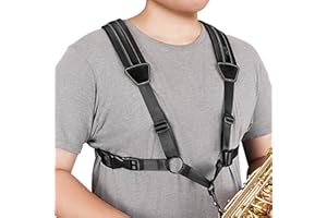 POGOLAB Sangle Saxophone, Harnais Sangle de Saxophone, Support de Saxophone en Cuir Souple avec Crochet en Métal, Sangle à Vent Universel Réglable pour Saxophone Alto Saxon Tenor Soprano