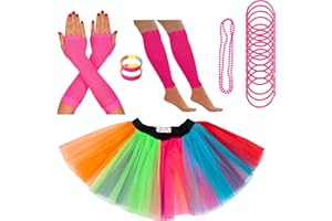 REDSTAR FANCY DRESS - Tutu-Röckchen, Beinstulpen, Netzhandschuhe, Perlenkette, schmale Gummiarmbänder und breite Armbänder - Neonfarben