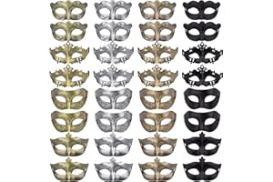 FEQO 32 Pieces Masquerade Masks Vintage Antique Masks Couple Venetian Masks for Halloween Carnivals Masquerade Party, 4 Colours