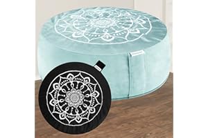 Hihealer Meditation Cushion with Extra Velvet Cover - Large Traditional Tibetan Meditation Yoga Floor Cushion Pillow Zafu Filled by Buckwheat Hulls, Great Gift for Women (Tranquil Night & Day)