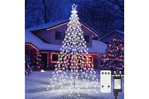 Joomer Christmas Tree Lights Topper Star, Height 7.5ft 274 LED Outdoor Christmas Lights Mains Powered with Remote Control, 8 Modes Dimmable Timer String Fairy Lights for Garden Lawn Xmas Decor(White)