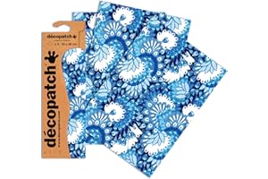 ‎DECOPATCH Decopatch Papier No. 579 (blau weiß Pfauenfeder, 395 x 298 mm) 3er Pack