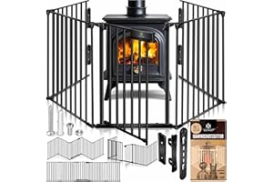 KESSER® Kaminschutzgitter mit Tür 305 cm Metall Ofenschutzgitter Laufgitter Laufstall Absperrgitter Tierschutzgitter Türschutzgitter für Kinder-Sicherung, 5-teilig Elemente (je 60 x 75 cm) Schwarz