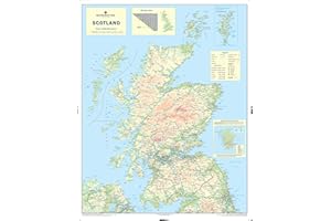 MAP MARKETING Scotland Road Wall Map Laminted With Postcode, Ferry Routes, Mileage, Motorways Detail Size: 91 x 114 cm