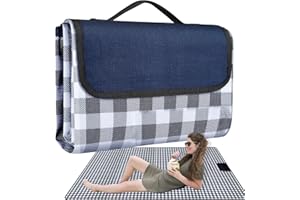 AKOFIC Picknickdecke 150 x 200 cm, Campingdecke mit Wasserdichter Unterseite, Wärmeisoliert Wasserdicht Stranddecke Waschbar mit Tragegriff, Outdoor Faltbare Picknick Matte für Camping, Reise (Blau)