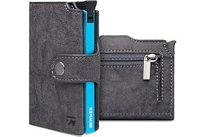BEWMER Porte Carte de Crédit 2 Blindé | Portefeuille Slim pour Homme et Femme avec Protection RFID Anti-clonage | Porte Carte et Billets avec Porte-Monnaie