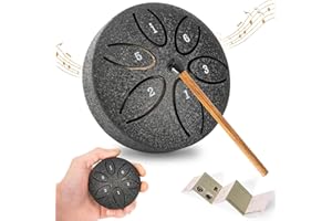 BQKOZFIN 3 Inch Steel Tongue Drum 6 Notes Hand Drum Percussion Instrument, Mini Steel Tongue Drum with Drum Mallets, Music Book for Meditation Yoga Musical Education (Black)