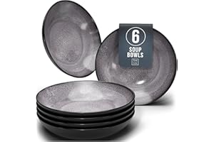 PURE LIVING INTERIOR DESIGN Stylish Stoneware Dinner Set - 6-Piece Deep Plates Set - Ibiza Series Deep Plates - Elegant Pasta and Soup Bowls for 6 - Pure Living Collection in Dark Grey