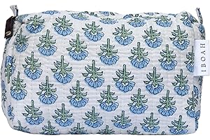 IBOAH Neceser de Viaje Organizador, Bolsa de Aseo, Bolso Maquillaje de algodón Acolchado para Mujeres, Hombres y recién Nacidos con Forrado Impermeable Interior (Blanco Flores, Mediano)