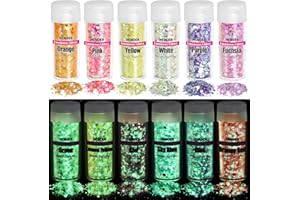 HEMOER Fluorescente Paillettes per Corpo, Set Glitter Iridescent 12 Colori, 120g Luminosa Chunky Glitter per Unghie, Viso, Capelli, Corpo, Trucco del Festival e Paillette per DIY Resina Epossidica