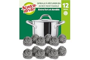 Scotch-Brite Éponge à Récurer en Acier Inoxydable, 12 Pièces - Résistants à la Rouille, Nettoyage Puissant et Efficace, Argenté