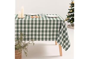 GAMUSI Mantel Mesa Rectangular Navidad Tela Cuadro Blanco y Verde Hilo Oro Mesa Comedor Decoración Navideña 140x350 cm Color Verde
