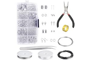 FT-SHOP Kit di Creazione di Gioielli Strumenti di Riparazione dei Gioielli con Pinzetta a Pinza e Filo per Principianti Forniture Artigianali Fai-da-Te Argento 912 Pezzi