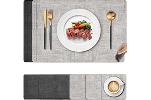 Gucass Zestaw 6 podkładek stołowych, zmywalne, antypoślizgowe, żaroodporna, dwustronne skórzane podkładki i podstawki, wodoodporne podkładki, do kuchni, stołu jadalnego, 45 x 30 cm(Jasnoszary)